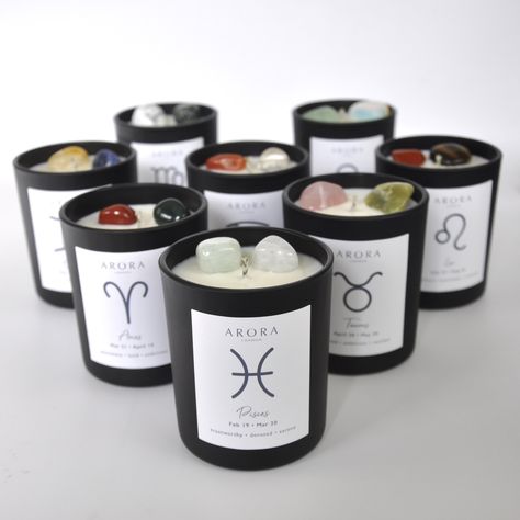 Zodiac Candle Labels, Zodiac Sign Candles, Personality Attributes, Aries Candle, Candle Sign, Candles And Crystals, Pomegranate Fragrance, Candle With Crystals, Candle Crystal