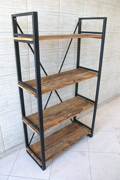 Carpentry Ideas, Steel Furniture, Ladder Bookcase, Metal Furniture, Wooden Shelves, Carpentry, Shelving Unit, Bookshelves, Modern Furniture