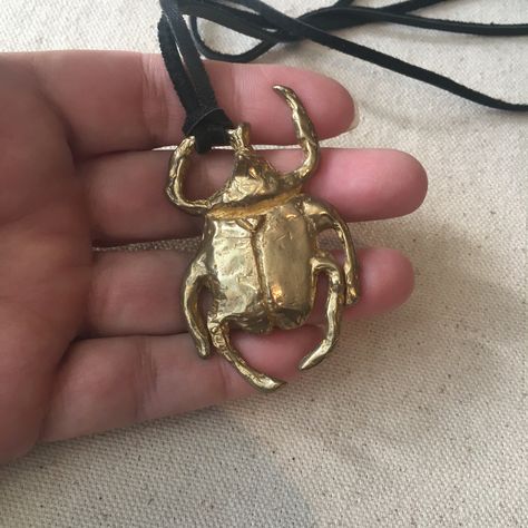 Scarab Necklace, Handcrafted Sculptural Brass Pendant, Ancient Egyptian Inspired, Good Luck Charm, Golden Scarab Beetle on Leather Cord, Egyptian Bedroom, Jewelry Smithing, Gold Scarab Beetle, Golden Scarab, Scarab Amulet, Beetle Jewelry, Scarab Beetle Earrings, Scarab Beetle Necklace, Scarab Necklace