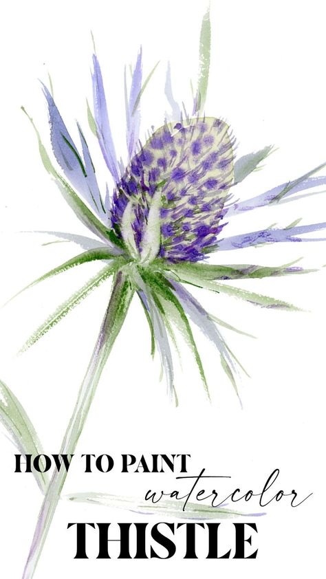 Watercolor Thistle, Thistle Painting, Step By Step Watercolor, Watercolor Tutorial, Paint Watercolor, Watercolor Food, Watercolor Paintings Easy, Watercolor Art Lessons, Watercolor Flowers Paintings