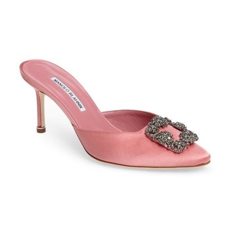 Women's Manolo Blahnik Hangisi Embellished Mule (51.975 RUB) ❤ liked on Polyvore featuring shoes, pink satin, manolo blahnik, pink sparkly shoes, square shoes, pink mule and pointy toe shoes Manolo Hangisi, Pink Sparkly Shoes, Manolo Blahnik Pink, Manolo Blahnik Mules, Shoes Manolo Blahnik, Square Shoes, Manolo Blahnik Hangisi, Pointy Toe Shoes, Manolo Blahnik Heels