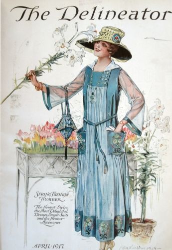 Cover of Delineator magazine, April 1917. Color illustration by Maud Humphrey. Delineator Magazine, Old Illustration, Fashion 1910, Advertising Posters, 1910s Fashion, Jeanne Lanvin, Butterick Pattern, American Woman, Edwardian Fashion