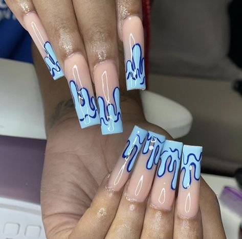 Drip Gel Nails, Acrylic Nails Drip Design, Dripping French Tip Nails, Slime Drip Nails, Drip Design On Nails, Drippy Nails Acrylic, Dripping Nail Art, Drip Nails Design, Glitter Drip Nails