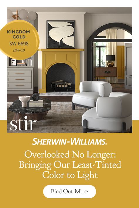 We're shining light on our least-tinted color, Kingdom Gold SW 6698, with the help of design icon and disrupter of the fashion world Dapper Dan to celebrate uniqueness in every space and explore the rewards of risk-taking in design. Tap this pin to rediscover the beauty of color with The Loneliest Color™ in STIR®.   #SherwinWilliams #SherwinWilliamsPaint #SWTheLoneliestColor #FashionIcon #Iconic #BoldRoomDesigns #BoldPaintColor #GoldPaint #StatementRoom #HomeInspiration Kingdom Gold Sherwin Williams, Bold Paint Colors, Paint Color Inspiration, Dining Room Spaces, Shining Light, Dapper Dan, Step Daughter, Design Icon, Bedroom Refresh