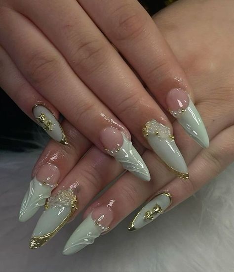 Artsy Nails, Colorful Nails, Girly Acrylic Nails, Y2k Nails, Nail Idea, Bling Acrylic Nails, Glam Nails, Beach Nails, Elegant Nails