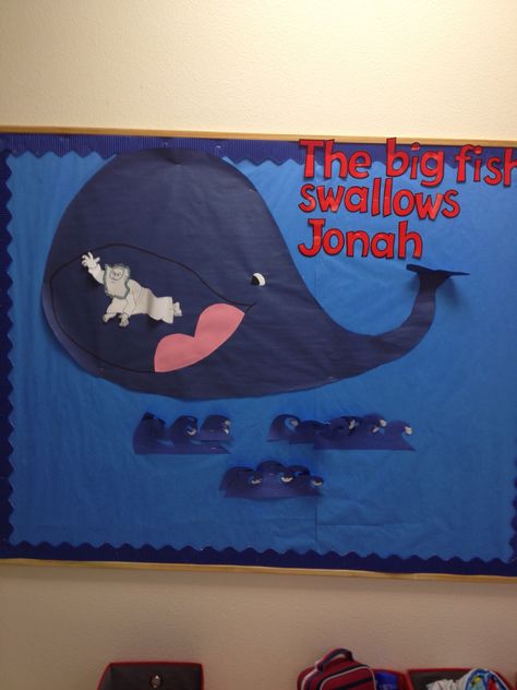 Jonah And The Whale Bulletin Board, Jonah And The Whale Vbs, Art Banner, Jonah And The Whale, Children's Church Crafts, Toddler Class, Preschool Bulletin, Vbs 2024, Preschool Bulletin Boards