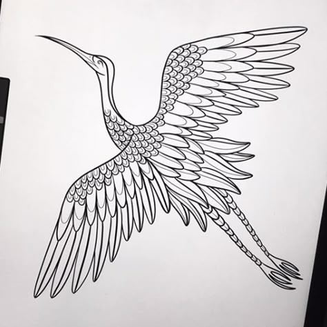 Bird In Flight Tattoo, Crane Drawing, Heron Tattoo, Crane Tattoo, Traditional Tattoo Designs, Surreal Tattoo, Heron Art, Paisley Art, Indian Folk Art