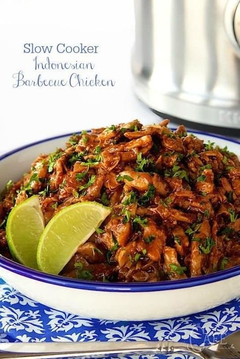 This Slow Cooker Indonesian Barbecue Chicken is super delicious and takes literally minutes to throw together. Gourmet Slow Cooker Recipes, Unique Slow Cooker Recipes, Chicken And Sauce, Indonesian Chicken, Indonesian Recipes, Kecap Manis, Multi Cooker, Ayam Bakar, Barbecue Chicken