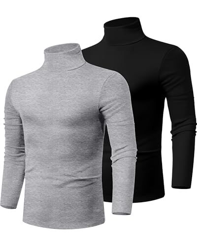 Ficerd 2 Pack Men's Turtle Neck Shirts, Lightweight Cotton Pullover Sweater Slim Fit Mock Turtleneck Knitted Long Sleeve Tops Knitted T Shirt, T Shirt Basic, Turtle Neck Men, Mens Turtleneck, Stylish Jeans, Turtleneck Shirt, Shirts Long Sleeve, Compression Shirt, Cotton Pullover