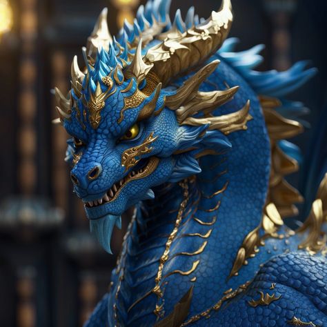 Blue And Gold Dragon, Dragon 2024, Dragon Face, Yellow Dragon, Dark Warrior, Gold Dragon, Golden Hair, Blue Dragon, Year Of The Dragon