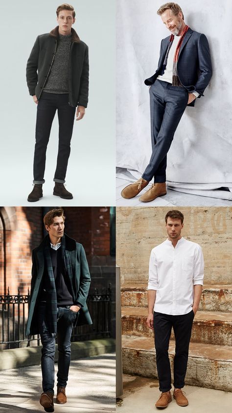 Suede Loafers Men Outfit, Desert Boots Men Outfit, Desert Boots Outfit, Chukka Boots Outfit, Boots For Men Fashion, Types Of Boots, Every Man Should Own, Boots Men Outfit, Outfit Botas