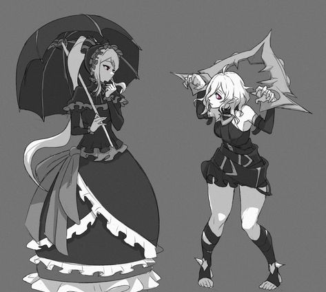 Red Sclera, Shalltear Bloodfallen, Holding Umbrella, Frilled Dress, Detached Sleeves, Anime Warrior, Sonic Art, Grey Background, Anime Drawings Boy