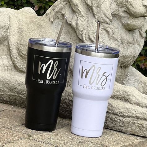 Mrs Tumbler, Mr Cup, Engraved Tumblers, Wedding Tumblers, Dream Honeymoon, New Couple, Glass Mosaic Art, Wedding Engagement Gifts, Mr And Mrs Wedding