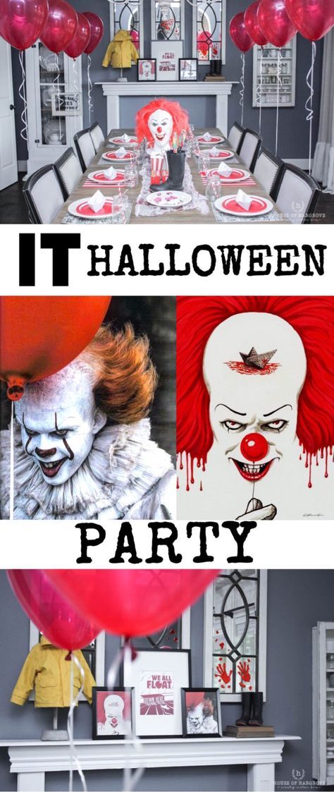 IT Movie Halloween Party: Scary IT clown/carnival decor and food Pennywise Birthday Party, Pennywise Birthday, Pennywise Party, House Party Movie, Horror Movie Party, H Is For Halloween, Scary Birthday, Clown Carnival, Clown Birthday