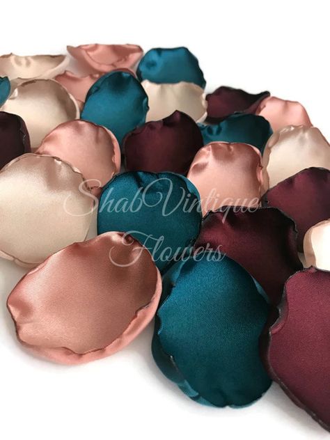 Burgundy Rose Gold Teal Champagne Flower Petals Rose - Etsy Rose Petals Table Decor, Flower Girl Petals, Champagne Flowers, Reception Table Decorations, Bridal Shower Tables, Wedding Aisle Decorations, Rose Gold Flower, Blue Sage, Wedding Petals