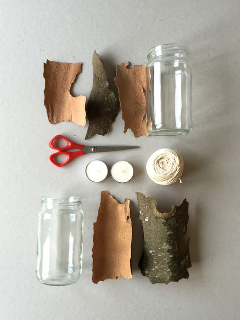 Materials to Make a Bark Lantern Tree Bark Crafts, Bark Idea, Origami Easy Step By Step, Birch Bark Crafts, Snowman Crafts Diy, Diy Leaves, Wood Bark, Christmas Bouquet, Handmade Charlotte