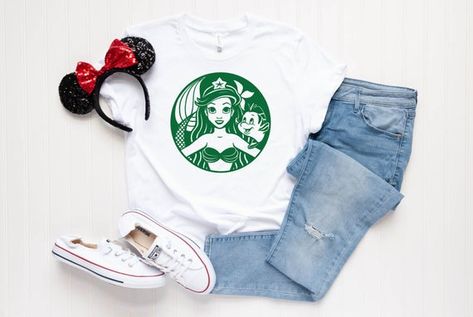 Little Mermaid STARBUCKS shirt  Ariel Starbucks Shirt  image 1 Little Mermaid Shirt, Disneybound Outfits, Disney Trip Outfits, Disney Outfits Women, Disney Themed Outfits, Cute Disney Outfits, Disney World Outfits, Disney Trip Shirts, Mermaid Shirt