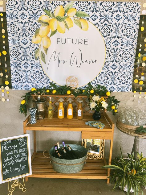 Bridal Party Foods, Bridal Shower Mimosa Bar, Bridal Shower Mimosa, Lemon Themed Bridal Shower, Bridal Shower Inspo, Wedding Shower Themes, Summer Bridal Showers, Shower Tent, Bridal Shower Inspiration