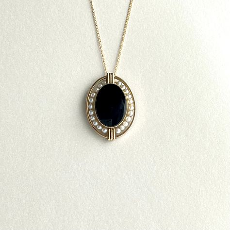 Vintage Necklace, Onyx Pendant with Cultured Pearls, Gold Filled Jewelry Onyx Jewelry Necklace, Gulfport Ms, Black Onyx Pendant, Engraved Cross, Cameo Pendant Necklace, Onyx Pendant, Choker Pendant, Onyx Jewelry, Dainty Pendant