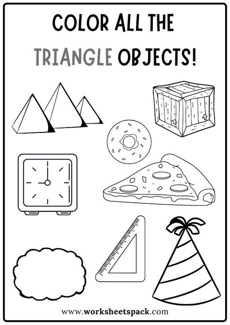 Triangle Shape Activity Pages for Kindergarten and Preschool. Triangle Practice Preschool, Triangle Coloring Page Preschool, Color The Shapes Worksheet, Triangle Worksheets Kindergarten, Triangle Lesson Plans Preschool, Triangle Crafts For Preschoolers, Triangle Shape Worksheets For Preschool, Shapes Coloring Pages Free Printable, Triangle Activities For Kindergarten