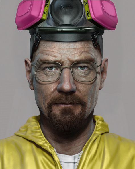 ArtStation - Breaking bad Fan Art- Walter White, Frank Tzeng Beaking Bad, Bad Fan Art, Breaking Bad Art, Bad Video, Bald With Beard, Going Bald, Yellow Suit, Digital Sculpting, Architecture Tattoo