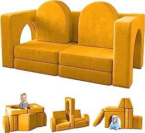 Amazon.com: wanan Kids Couch 10PCS, Toddler Couch with Modular Kids Couch for Playroom Bedroom, 10 in 1 Multifunctional Toddler Couch for Playing, Creativing, Sleeping, Indoor Kids Sofa (Yellow) : Home & Kitchen Toddler Couch, Toddler Sofa, Fold Out Couch, Play Couch, Kids Couch, Playroom Bedroom, Toddler Essentials, Lounge Couch, Indoor Kids