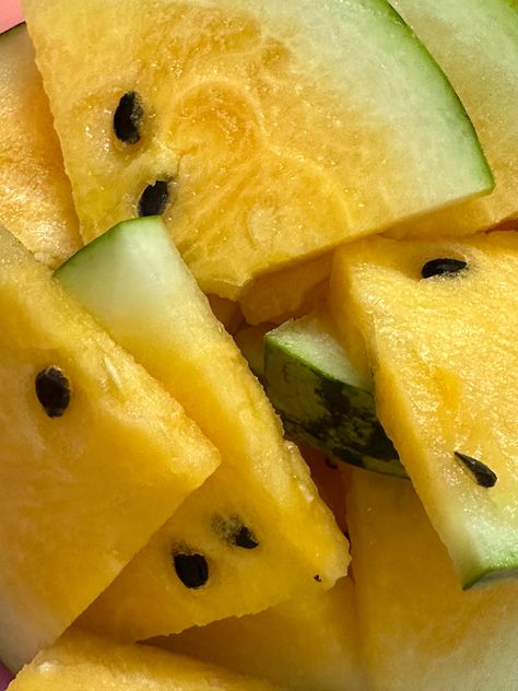 yellow flesh watermelon, yummy , fruits, aesthetic, aesthetic fruit wallpaper, wallpaper, summer time, refreshing, chilled, coolers, watermelon, seasonal fruits Orange Watermelon, Yellow Watermelon, Makeup Wishlist, Recipes Summer, Aesthetic Life, Summer Watermelon, Yellow Aesthetic, Insta Inspo, Healthy Foods