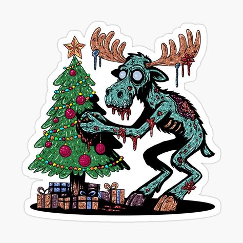 Get my art printed on awesome products. Support me at Redbubble #RBandME: https://www.redbubble.com/i/sticker/Christmas-Moose-Zombie-by-HRSCreates/163003917.JCQM3?asc=u Merry Creepmas, Zombie Christmas, Decorating A Christmas Tree, Christmas Moose, Sticker Christmas, Decorate Notebook, Coloring Stickers, Eye Catching Colors, Art Shop