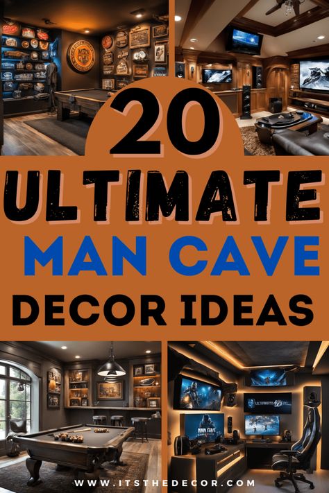 Man Cave Decor: Transforming Your Space into an Epic Hangout - It's The Decor Man Cave Decor Ideas, Bachelor Living Room, Man Cave Ideas Room, Small Man Cave Ideas, Sports Memorabilia Display, Dream Man Cave, Classy Man Cave, Man Cave Must Haves, Best Man Caves