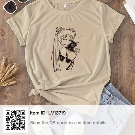 Sailor Moon Items, Luna Anime, Sailor Moon Shirt, Beige T Shirt, Sailor Moon Luna, Moon Luna, Carhartt T Shirt, Beige T Shirts, White Crewneck