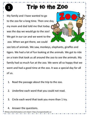 Zoo Worksheets, Writing Sentences Kindergarten, Free Reading Passages, Free Reading Comprehension Worksheets, Zoo Crafts, English Homework, Phonics Reading Passages, First Grade Reading Comprehension, Hello Sticker