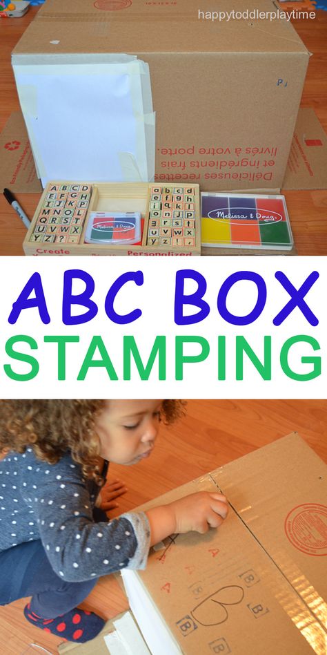 ABC Box Stamping - HAPPY TODDLER PLAYTIME Block Center Preschool, April Lesson Plans, Pre-k Writing, Creative Curriculum Preschool, Sensory Items, Letter Recognition Activities, Motor Coordination, Prek Classroom, Preschool Units