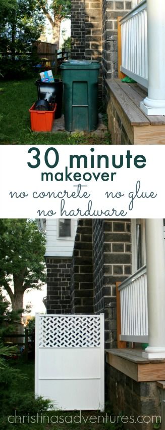 Easy way to hide trash cans - no concrete, no glue, and no hardware required! How To Hide Trash Cans Outside Diy, Hide Garbage Cans Outside Diy, Trash Can Outdoor Hidden, Ways To Hide Garbage Cans Outside, Outdoor Trash Can Hideaway Diy, How To Hide Outdoor Garbage Cans, Diy Outdoor Trash Can Enclosure, Hide Trash Cans Outside Diy, Hiding Garbage Cans Outside