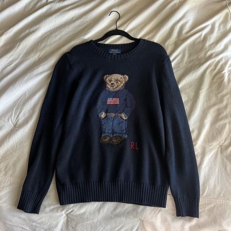 Polo Ralph Lauren navy blue teddy bear sweater!! So... - Depop Polo Ralph Lauren Jumper, Polo Teddy Bear Sweater, Ralph Lauren Teddy Bear Sweater Outfit, Blue Ralph Lauren Sweater Outfit, Ralph Lauren Sweater Bear, Ralph Lauren Teddy Bear Sweater, Ralph Lauren Navy Sweater, Ralph Lauren Sweater Outfit, Ralph Lauren Bear Sweater