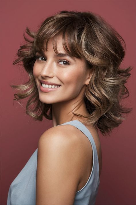 Elevate your curls with the perfect blend of volume and playfulness by adding bangs to your curly hairstyles. This chic combination frames your face beautifully while showcasing your natural texture. Whether you opt for soft side-swept bangs or bold fringe, this look is both versatile and trendy. Embrace your curls and bangs for a refreshing style that’s sure to turn heads! Side Swept Bangs Curly Hair, Curls And Bangs, Curly Hairstyles With Bangs, Bangs Curly Hair, Swept Bangs, Bangs Curly, Side Swept Bangs, Side Swept, Curly Hair With Bangs