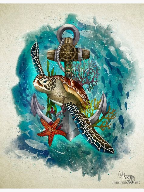 Sea Turtle Pictures, Sea Turtle Tattoo, Sea Turtle Painting, Turtle Tattoo Designs, Creature Marine, Sea Turtle Art, Ocean Tattoos, Turtle Tattoo, Soyut Sanat Tabloları