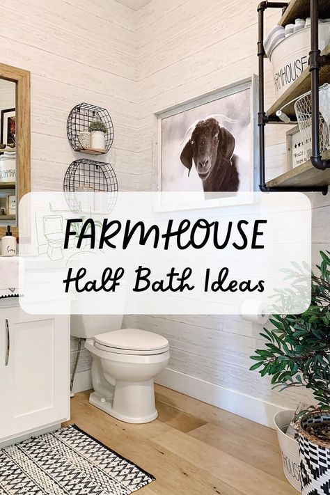 Small Bathroom Wallpaper Accent Walls Farmhouse, Farmhouse Style Powder Room, Small Modern Farmhouse Powder Room, Farmhouse Half Bath Wallpaper, Small Rustic Half Bathroom Ideas, Farmhouse 1/2 Bath, Powder Room Wallpaper Farmhouse, Half Bath Decor Ideas Modern Farmhouse, Half Bath Wall Decor Ideas