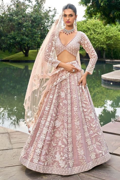 Blush Pink Heavy Embroidered Designer Lehenga Choli Set Velvet Suit Design, Engagement Lehenga, Stone Embroidery, Full Sleeve Blouse, Organza Lehenga, Organza Wedding, Embroidered Belt, Pink Lehenga, Lehenga Blouse