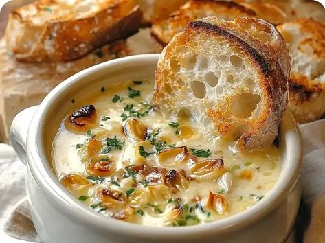 Country French Garlic Soup: A Rustic and Comforting Classic - Mingle Flavors Simple Tasty Meals, Cool Diet Recipes, Garlic Soup Recipe, Flourless Pancakes, Kielbasa And Cabbage, Cauliflower Casserole Recipes, Thyme Salt, Garlic Soup, Dried Thyme