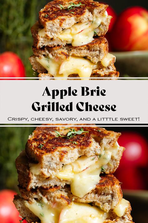 This Apple Brie Grilled Cheese is crispy, extra cheesy, savory, and a little sweet! Brie cheese melts more than most cheeses which makes this sandwich extra special and just melt-in-your-mouth delicious! It's very simple, easy to make, and the perfect lunch or dinner for fall and winter. Apple Brie Grilled Cheese Sandwich, Grilled Cheese Apple, Apple And Brie Grilled Cheese, Pear And Brie Grilled Cheese, Brie Apple Grilled Cheese, Brie Panini Recipes, Leftover Brie Cheese, Brie And Apple Grilled Cheese, Sandwich With Brie Cheese