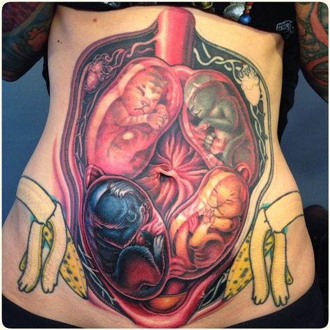 "Cat Womb" tattoo by Tim Kern with bananas for ... scale? - Imgur Womb Tattoo, Tattoos Gone Wrong, Horrible Tattoos, Terrible Tattoos, No Regrets Tattoo, Epic Tattoo, Tattoo People, Tattoo Fails, Human Canvas