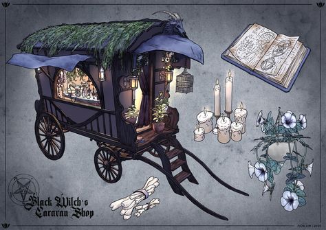 Caravan Shop, Fantasy Props, Black Witch, Fantasy Setting, Dnd Art, Fantasy Art Landscapes, Fantasy Concept Art, 판타지 아트, Fantasy Rpg