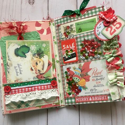 Christmas Scrapbook Paper Crafts, Christmas Junk Journal Ideas, Advent Journal, December Daily Ideas Inspiration, Christmas Journaling, December Journal, Christmas Scrapbook Paper, Handmade Journals Diy, Christmas Junk Journal