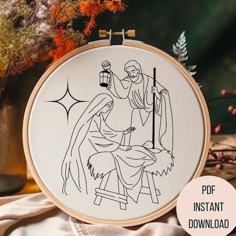 Nativity Scene Embroidery Pattern, Nativity Scene Embroidery, Nativity Embroidery Patterns, Nativity Embroidery, Scene Embroidery, Christmas Hand Embroidery, Shepherd Christmas, Christian Embroidery, Christmas Embroidery Patterns