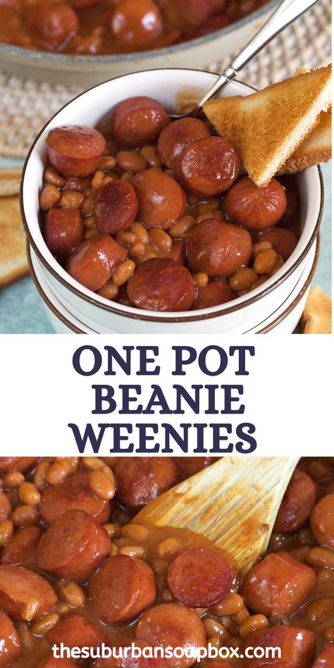 Recipes Using Weiners, Cheap Meals With Hotdogs, Beanie Winnie Recipe, Beanee Weenee Recipe, Beef Franks Recipes, Bean And Weenies Recipe, Weiners And Beans Recipes, Recipes With Pork And Beans, Hot Dog And Beans Recipes