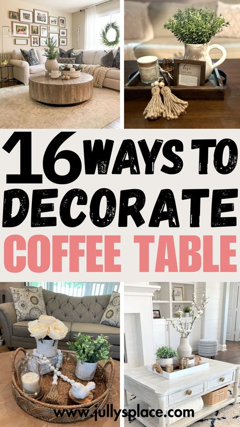 Coffee Table Decor Coffee Table Rustic Decor, Decor On Round Coffee Table, How To Style Trays, Coffee And End Table Decor, Table Decor For Living Room, How To Style A Round Coffee Table Tray, Tabletop Decor Ideas Living Room, Small Coffee Table Decor Ideas, Two Tier Coffee Table Decor