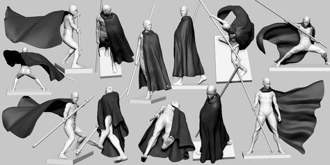 Dynamic Cape Poses, How To Draw Capes In The Wind, Cape In Wind Reference, Cape Pose Reference, Cape Poses, Cape Drawing References, Tokoyami Cosplay, Cape Reference, Human Pose