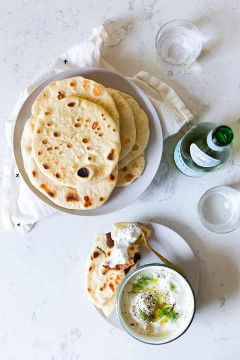 Pita Bread with Tzatziki Sauce | Baking the Goods Baking Stone, Bread Serving, Tzatziki Sauce, Pita Bread, Greek Salad, Cleaning Dishes, Looks Yummy, Dip Recipes, Pita