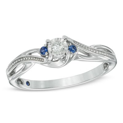 Cherished Promise Collection Diamond Accent and Blue Sapphire Twist Ring in Sterling Silver - Size 6 Vintage Engagement Rings Art Deco, Blue Diamond Engagement Ring, Pretty Ring, Gold And Silver Rings, Birthday Ring, Morganite Engagement Ring, Ring Ideas, Twist Ring, Rose Engagement Ring