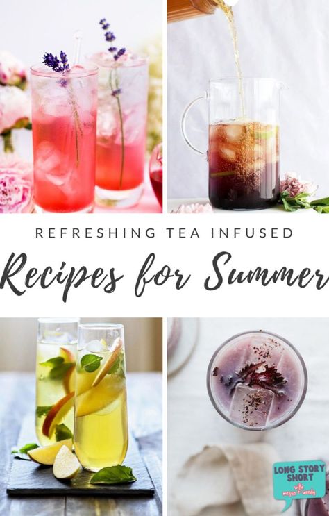 Shake things up during summer with this list of yummy tea infused recipes perfect for a party, shower or sitting on the back porch. | #icedtearecipes Tea Infused Recipes, Summer Tea Recipes, Iced Herbal Tea, Ginger Iced Tea, Tea Infusion Recipes, Infused Recipes, Green Tea Lemonade, Tea Drink Recipes, Recipes For Summer